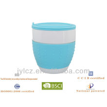 belly shape mug with silicone band,infuser and lid,4 silicone colors assorted